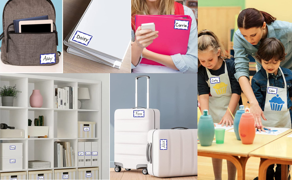 Name Tags, Name Tag Stickers(White with Blue Border)