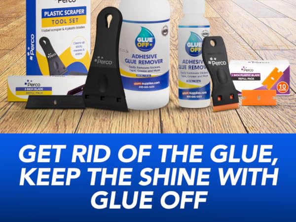 perco glue off 10 oz glue off 3.3 oz 3-inch scraper blade refill pack plastic razor scraper combo