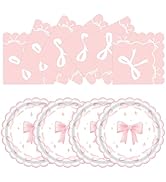 50 Pcs Pink Bow Party Supplies Bow Birthday 9 Inch Plates and Napkins Disposable Birthday Decorat...