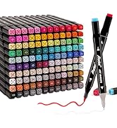 ABEIER Dual Brush Tip Marker Pens, 120 Vibrant Colors, Water-Based, Non-Toxic Art Supplies for Ki...