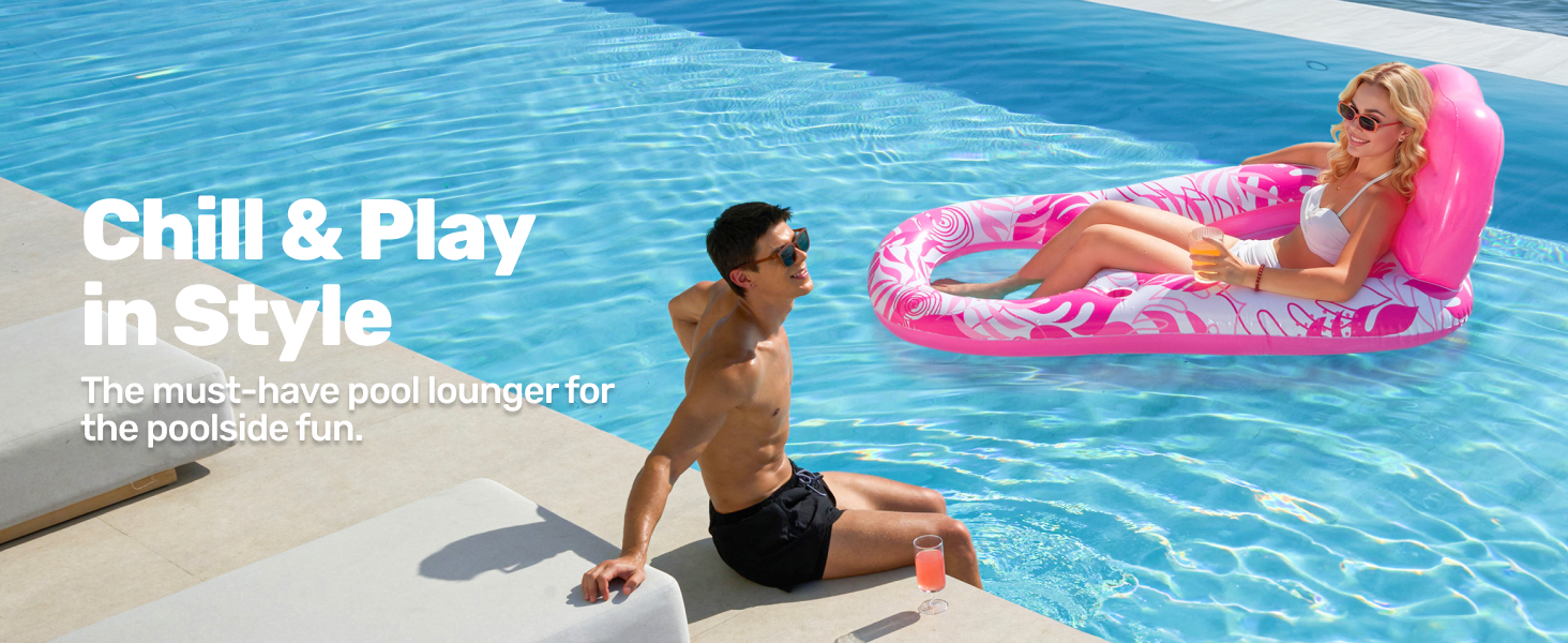 SLOOSH Inflatable Pool Floats Lounger with Cup Holders Foot Rest for Adult