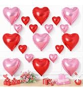 Pink Red Heart Balloons, 19PCS Light Pink and Red Heart Shape Balloon, 18Inch with 10Inch Pink He...