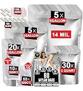 60 Pcs Mylar Bags with 2500cc&500cc Oxygen Absorbers-105 Labels & Stand-Up Reusable 10 &14 Mil 4 ...