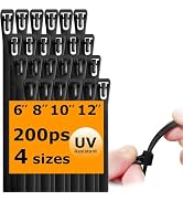 WISLIGHT 200 Pack Reusable Releasable Adjustable Zip Ties 6+8+10+12 Inch UV Resistant, Self-locki...