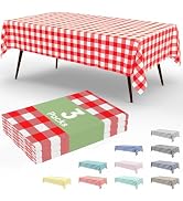 Smiry 3 Pack Red Gingham Disposable Tablecloths, 54" x 108" Rectangle Plastic Checkered Table Clo...