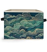Ghoaoivo Abstract Waves Japanese Storage Box Bins, Blue and Green Oriental Japandi Collapsible St...