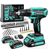 Cordless Drill, 20V MAX Power Drill Set with Dual Power Pack & Charger, 3/8 Inch Keyless Chuck, V...