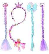 PinkSheep Unicorn Mermaid Glitter Hair Bows Headband Braided Wig Kids Fake Hair Hair Clips Hair W...
