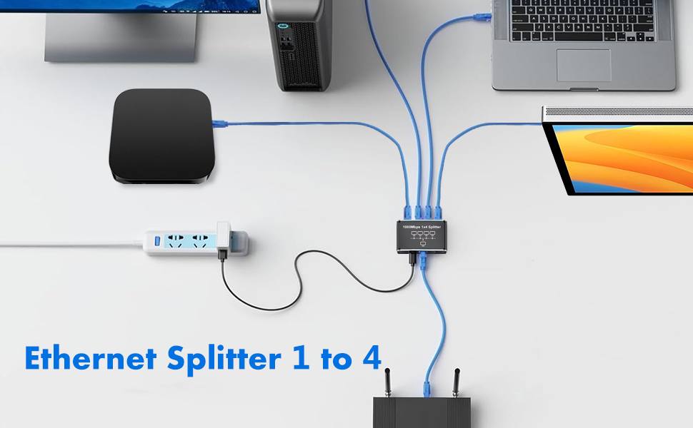 Ethernet Splitter 1 to 4 1000Mbps High-speed Internet Splitter Gigabit High-speed Transmission RJ45