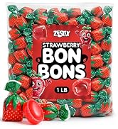 Strawberry Bon Bons Hard Candy, 1LB Bulk Bag – Individually Wrapped Old Fashioned Strawberry Fill...