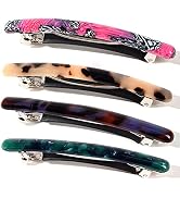 Fsmiling Small Hair Barrettes for Women, 4pcs Tortoise Acetate Automatic Clips for Thin Hair