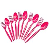 Hot Pink Spoon and Fork Set (50 Each) - Hot Pink Tableware for Parties, Durable Plasticware, Colo...