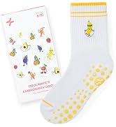 CoolMate Embroidered Pilates Socks with Grips for Women, Yoga Socks, Crew Non Slip Women for Work...
