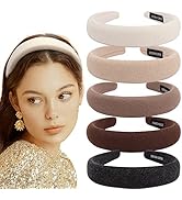 ACO-UINT 5 Pack Padded Headbands with Soft Fabric - Plain Thick Hair Accessories for Women and Girls