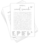 Bridal Shower Game Cards for Guests, Fun Wedding Shower Party Activities, 25 Bridal Word Search C...