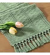 Socomi Sage Green Boho Table Runner Valentine's Day Farmhouse Rustic Dining Kitchen Centerpiece D...