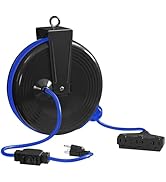 WILAWELS 30 Ft Retractable Extension Cord Reel, 16/3 Gauge SJTOW Power Cord with 3 Electrical Out...