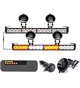 Xprite White Amber LED Emergency Traffic Advisor Strobe Dual Light Bar w/Control Box, Windshield ...