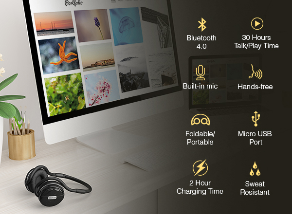 KINIVO 4.0 bluetooth cordless headsets hands free foldable portable usb micro usb port built in mic