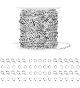 36 Feet Silver Stainless Steel Link Cable Chain with 20 Lobster Clasps and 30 Jump Rings for Men ...