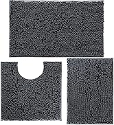 Bathroom Rugs Set Non Slip 3 Piece Bath Mat Washable Chenille Bath Rugs with PVC Backing Bath Car...