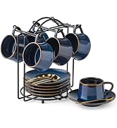 YHOSSEUN Espresso Cups Set of 6, 4 OZ Expresso Shots Cup Small Coffee Cup with Sacuers Metal Stan...