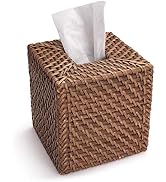 Square Rattan Tissue Box Cover, Hand Woven Wicker Tissue Holder, 5.5 x 5.5 X 5.7 inches, Honey Brown