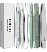 Multiple nail files and buffers arranged in a row, showing various grits and textures. Professional manicure tools displayed in gradient from coarse to fine.