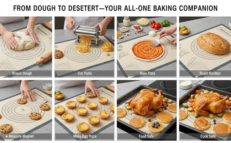 Extra Thick Silicone Mat for Baking Macaron, Bread, Pizza, Non Stick Pastry Mat for Dough Rolling