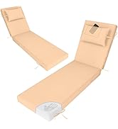 Outdoor Lounge Chair Cushions Set of 2, Pool Chaise Cushion with Pillow,Ties,Removable Cover, Wat...