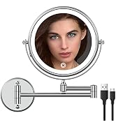 WZRUA Rechargeable Wall Mounted Makeup Mirror Silver,8 Inch Double-Sided LED Vanity Mirror 1X/10X...