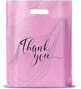 Rainbows & Lilies 100 Thank You Bags,12x15 Plastic Bags with Handles, Shopping Bags for Small Bus...
