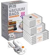 Vacuum Bags for Travel with USB and TYPE C Pump, 15 Pack Carry-on Size Compression Packing Bags f...