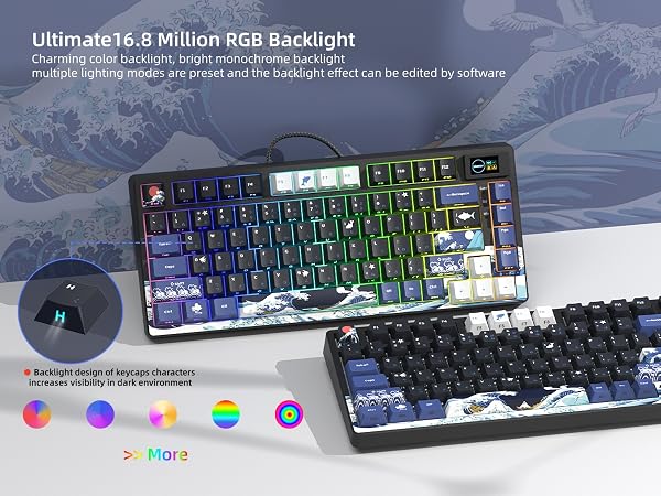 75% Keyboard with Color Multimedia Display Mechanical Gaming Keyboard Wired Hot Swappable