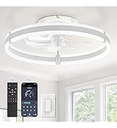 ZMISHIBO Ceiling Fans with Lights and Remote, 19.7'' Low Profile Ceiling Fans, 3000-6000K Dimmabl...