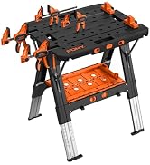 Pony Portable Folding Work Table, 2-in-1 as Sawhorse & Workbench, 31” W×25” D×25”-35”H, Large Loa...