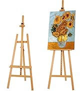 Multiple wooden easels displayed from different angles, showing traditional A-frame style artist easels in natural wood finish.