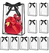 Ohuimrt 12 Pack Clear Plastic Gift Bags with Handles, Reusable Party Favor Bags with Ribbon for M...