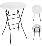 Nice C Plastic High Top Round Table, Portable Cocktail Bar Table, 31.5" Folding Counter Height Ta...