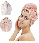 M-bestl 2 Pack Microfiber Hair Towel Wrap,Hair Drying Towel with Button, Towel Turban,Head Towel ...