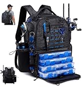 oinitiry Fishing Tackle Backpack with Tackle Boxes, Two Rod Holders, Bottle Holder, 50L Waterproo...