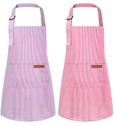 XLSXEXCL 2 Pack Stripes Kids Apron, Kids Cooking Aprons with 2 Pockets, Cute Aprons for Cooking f...