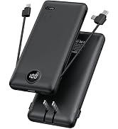 Portable Charger,Power Bank Built-in Cables and AC Wall Plug,VRURC USB C Portable Bank 10000mAh,T...