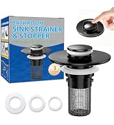 Bathroom Sink Drain Strainer, Pop-Up Bathroom Sink Stopper with Removable Stainless Steel Hair Ca...