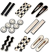 16 PCS Magicsky Simple No Bend Hair Clips, Black White Checker Barrettes, No Crease Wave Geometri...