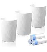UUJOLY Small Bathroom Trash Can with Bags Garbage Can, 3 Pack, White | Plastic Wastebasket Garbag...