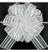 FQTANJU Pull Bow, Large, Organza, 6 Inches, 5 Pieces (White)