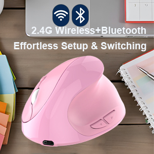 Wireless Mouse Pink Ergonomic Bluetooth Vertical Silent Portable Multi Device Ergo Carpal Tunnel