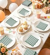 FALIZIFU 100 Pcs Green Gingham Cocktail Napkins Paper 2-Ply Disposable Scalloped Green Checkered ...