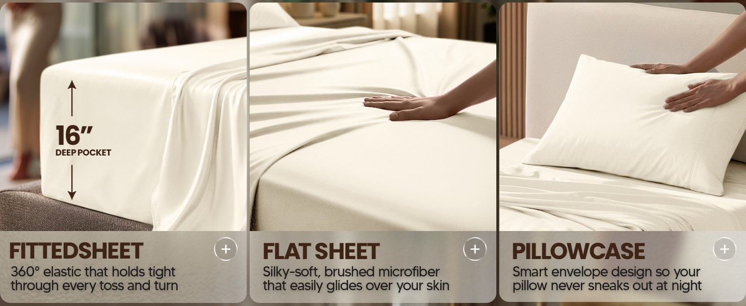 Fitted Sheet, Flat Sheet & Pillowcase
